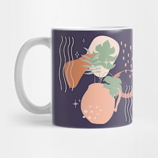 Abstract shapes lines and dots tropical leaves earth tones digital design illustration Mug